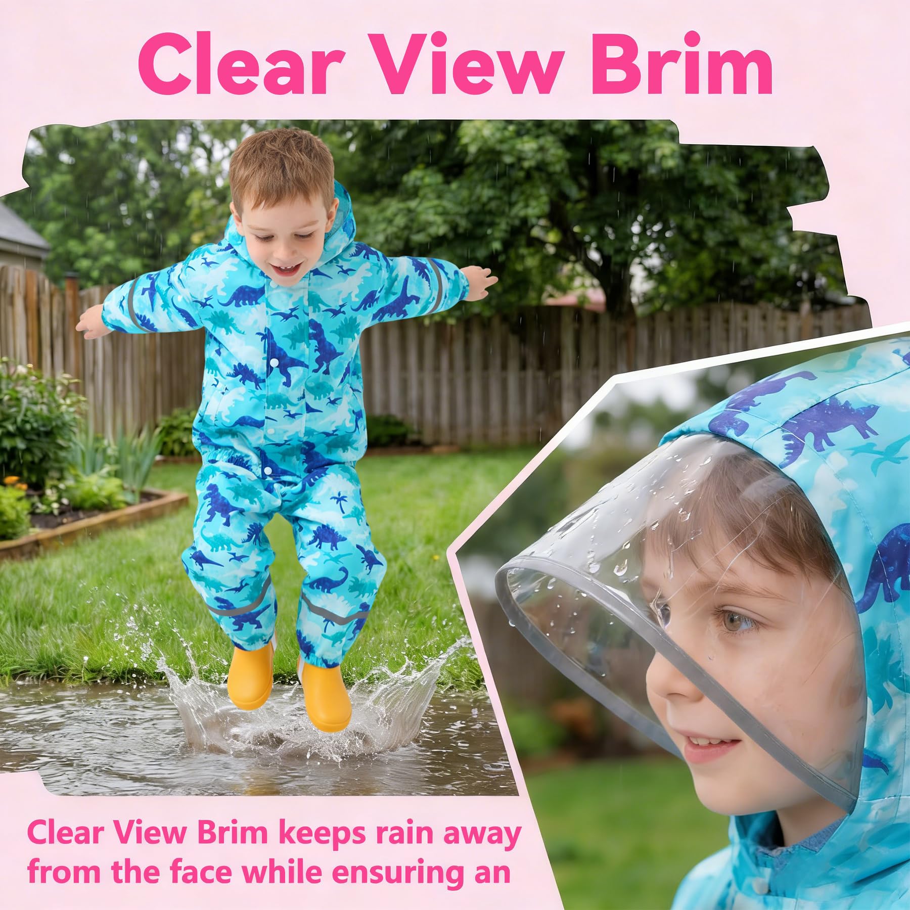 Chubasquero Impermeable Niño Niña Chaqueta Lluvia & Pantalones Traje con Capucha y Reflectante Animal Estampado Impermeable Traje de Lluvia Conjunto Ligero Abrigos para Infantiles 1-7 años