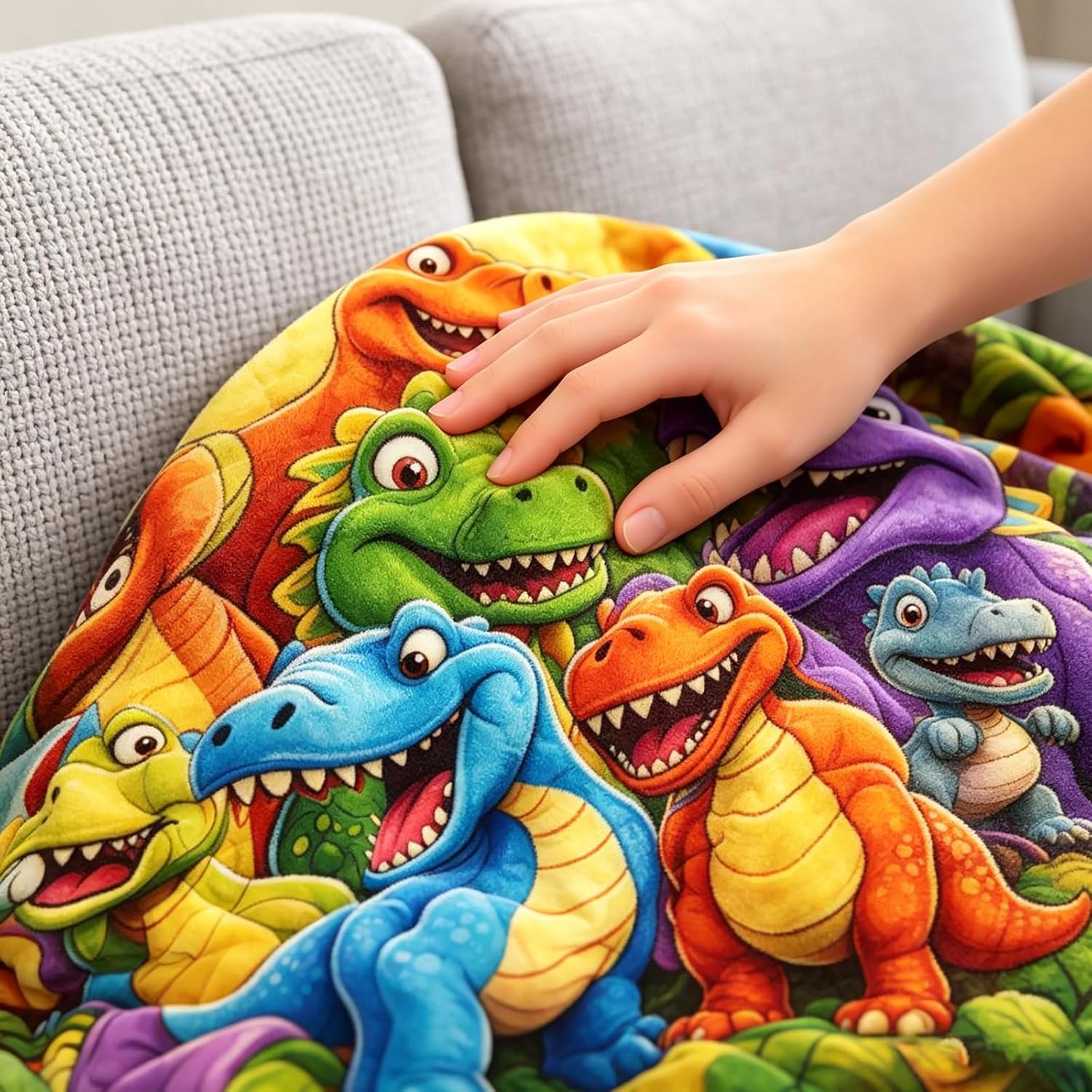 Cloud Soft Dinosaur Blanket 3D – Dinosaur Blanket with Stuffed Heads, Couch, Or Playtime – Warm & Plush Dinosaurs, Plush & Cozy Fleece Blankets, Themed Blankets for Ultimate Comfort (60 * 80in)