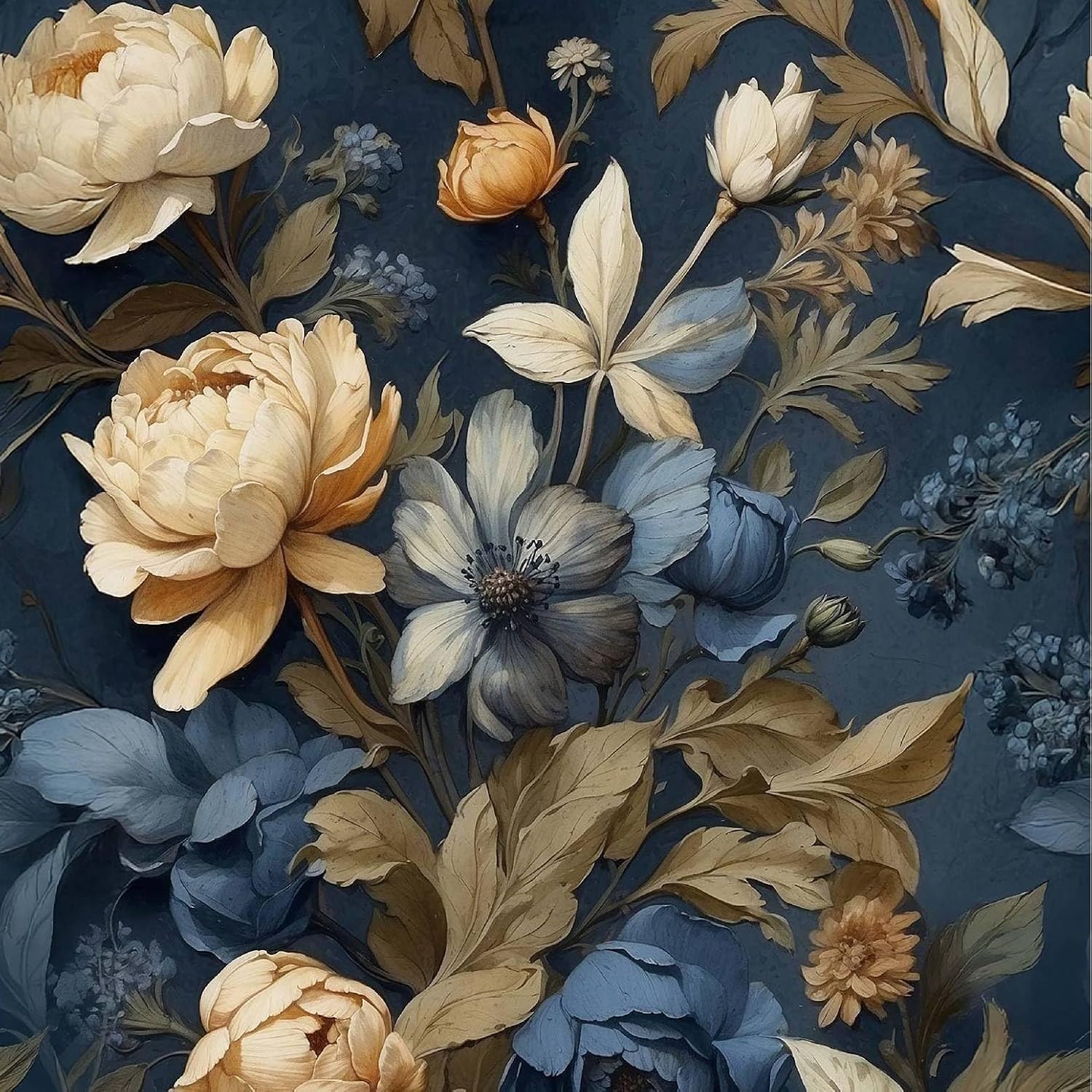 Vintage Navy Blue Peel and Stick Wallpaper Floral Removable Stick on Contact Paper Boho Dark Flower Self-Adhesive Wallpaper for Bedroom Bathroom Kitchen Cabinet 17.7inch x 118inch