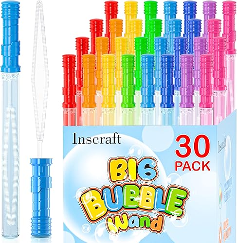 Inscraft Paquete de 30 varitas de burbujas grandes de 14 pulgadas, 8 colores con 1 agujero x 30 varillas para juguete de verano, actividades al aire Inscraft Paquete de 30 varitas de burbujas grandes de 14 pulgadas, 8 colores con 1 agujero x 30 varillas para juguete de verano, actividades al aire