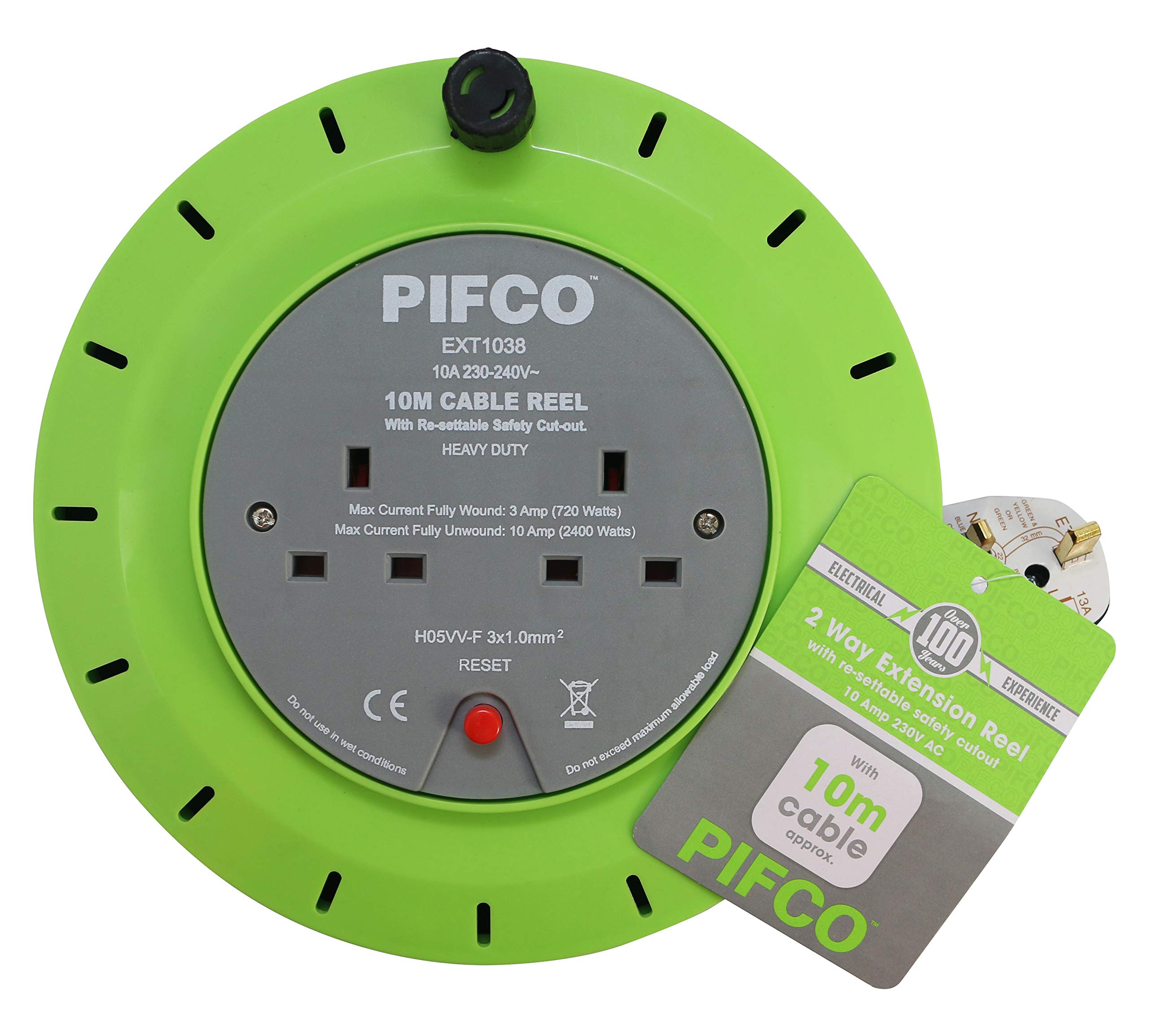 Centurion EXT1038 2 Way UK 3Pin Plug 10amp Extension Reel with 10 Metre