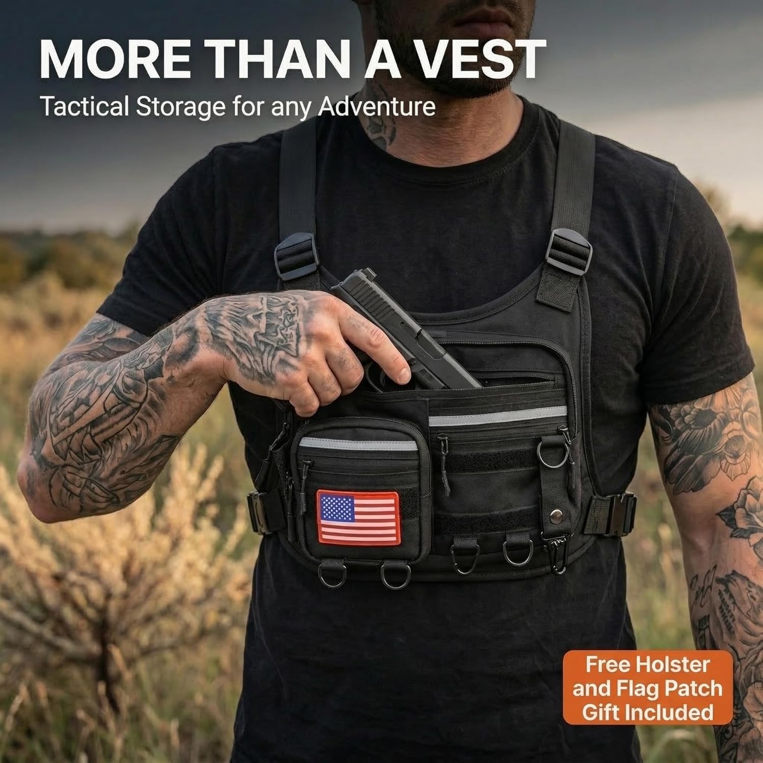 Running Chest Pack for Men & Women with Gun Holster, Tactical Chest Rig & Running Bag, Concealed Carry Chest Bag & Chest Pack, RFID Blocking EDC for Hiking & Outdoor Sports