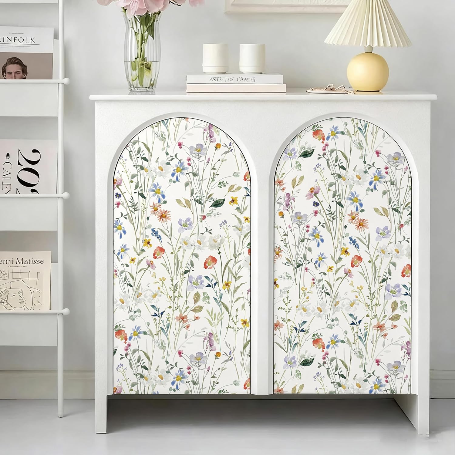 EchoSphere 16.9''x118'' Boho Floral Peel and Stick Wallpaper Self Adhesive Watercolor Flower Wallpaper Floral and Leaf Contact Paper Modern DIY Removable Wall Paper for Bedroom Cabinets Drawers Decor