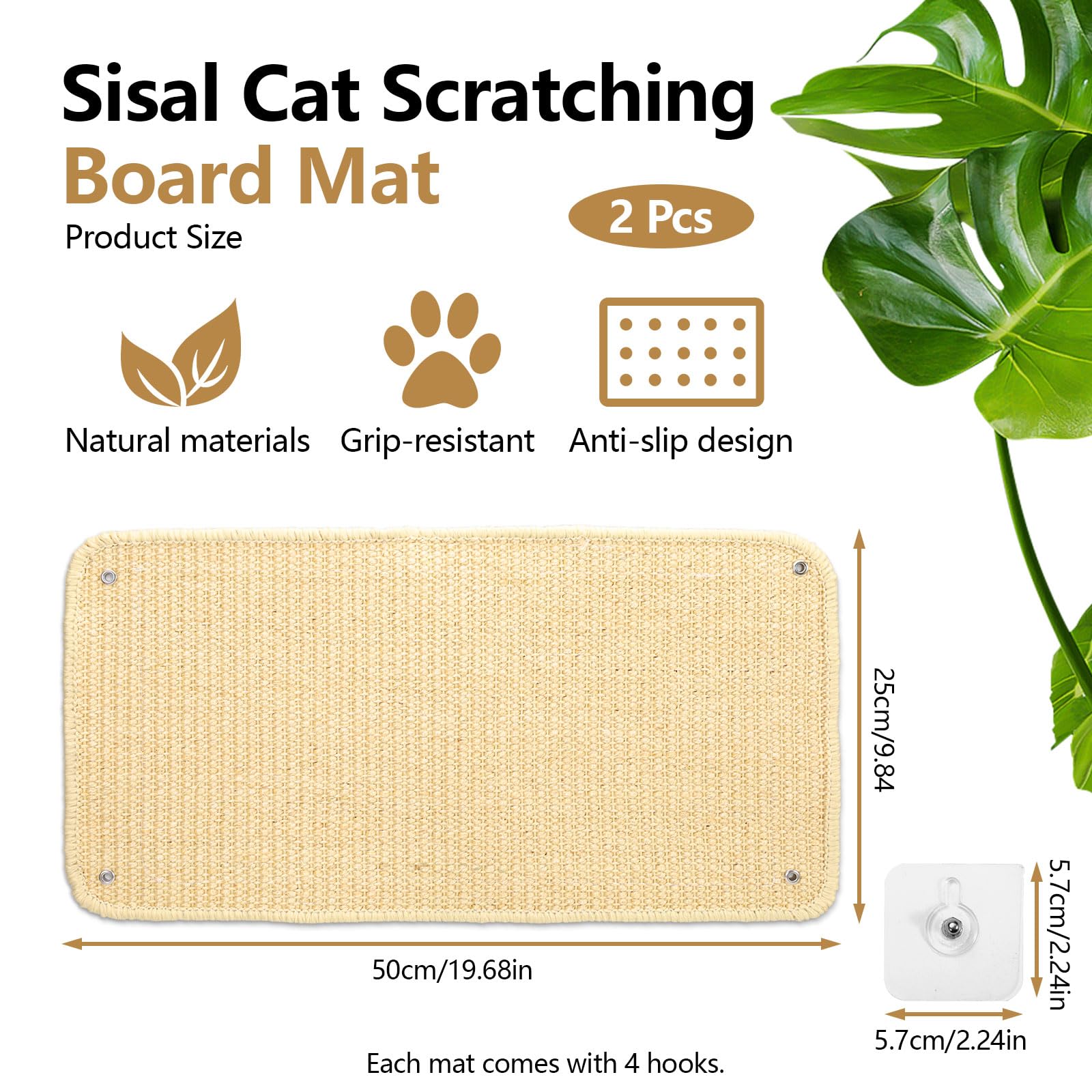 Huakaile 2 Packs Sisal Cat Scratch Pad for Indoor Cats 19.6" x 9.8" Mountable Cat Wall Scratcher Carpet - Image 2