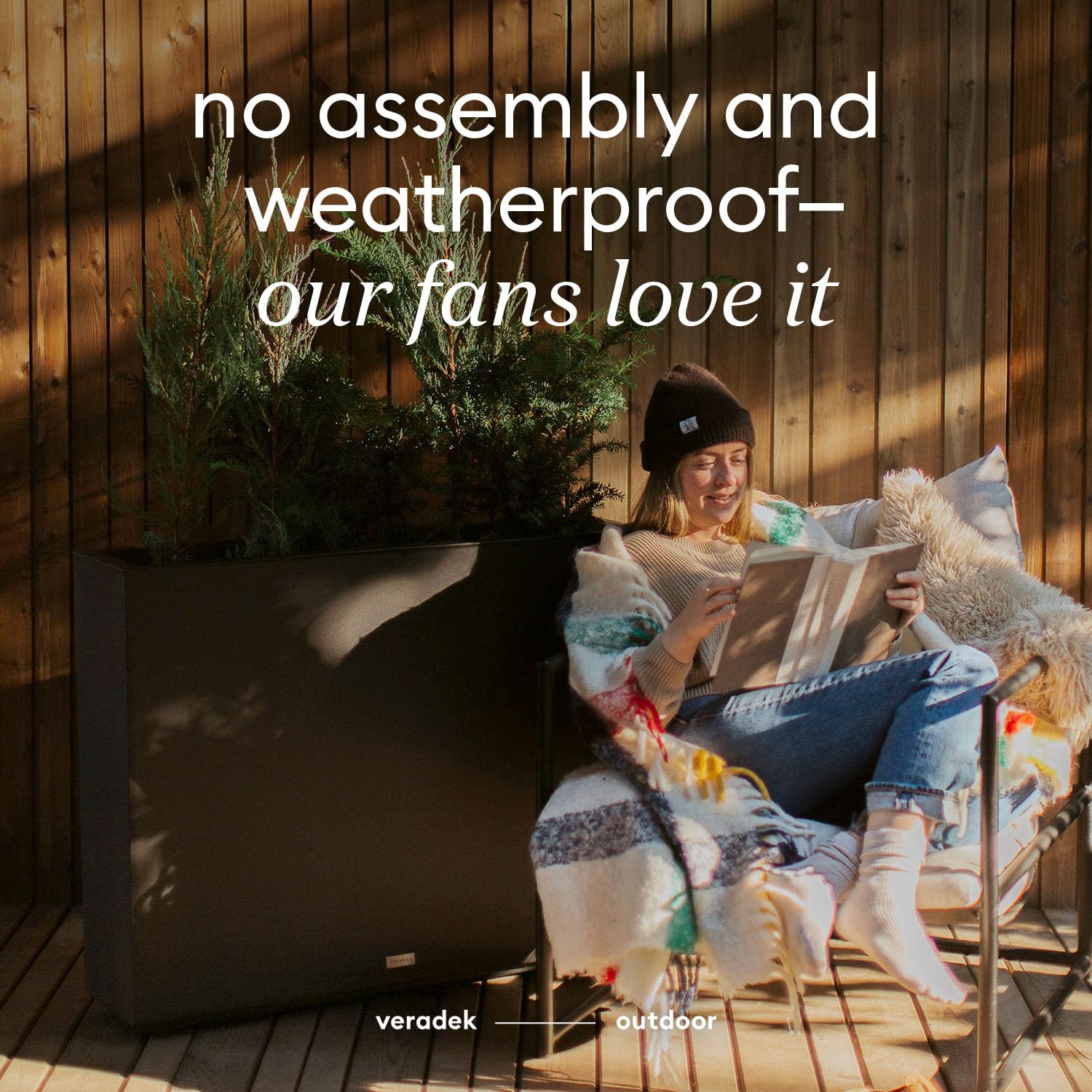 Veradek Block Series Span Plastic Planter - Tall Rectangular Planter for Indoor or Outdoor Patio/Porch | Durable All-Weather with Removable Insert Bucket | Modern Design for Plants, Flowers(2 Pack): Black Medium - 2 Pack