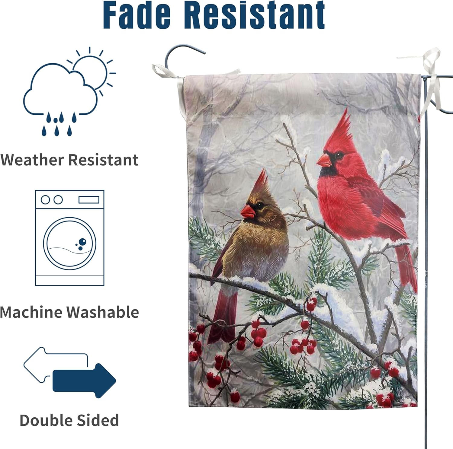 Winter Cardinal Bird House Flags for Outside 28x40 Double Sided Large Christmas Holiday Flags Red Birds on Tree Branch Garden Flag Welcome New Year Yard Flag Farmhouse Outdoor Decor - Image 4