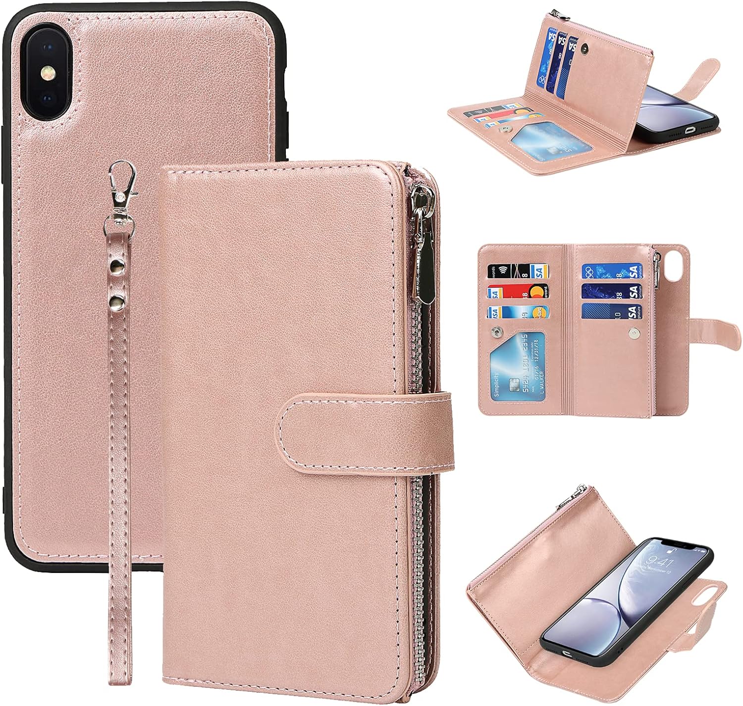 ELTEKER Case for iPhone XR Wallet Case,2 in 1 Detachable Flip Wallet Case with Zipper [Premium