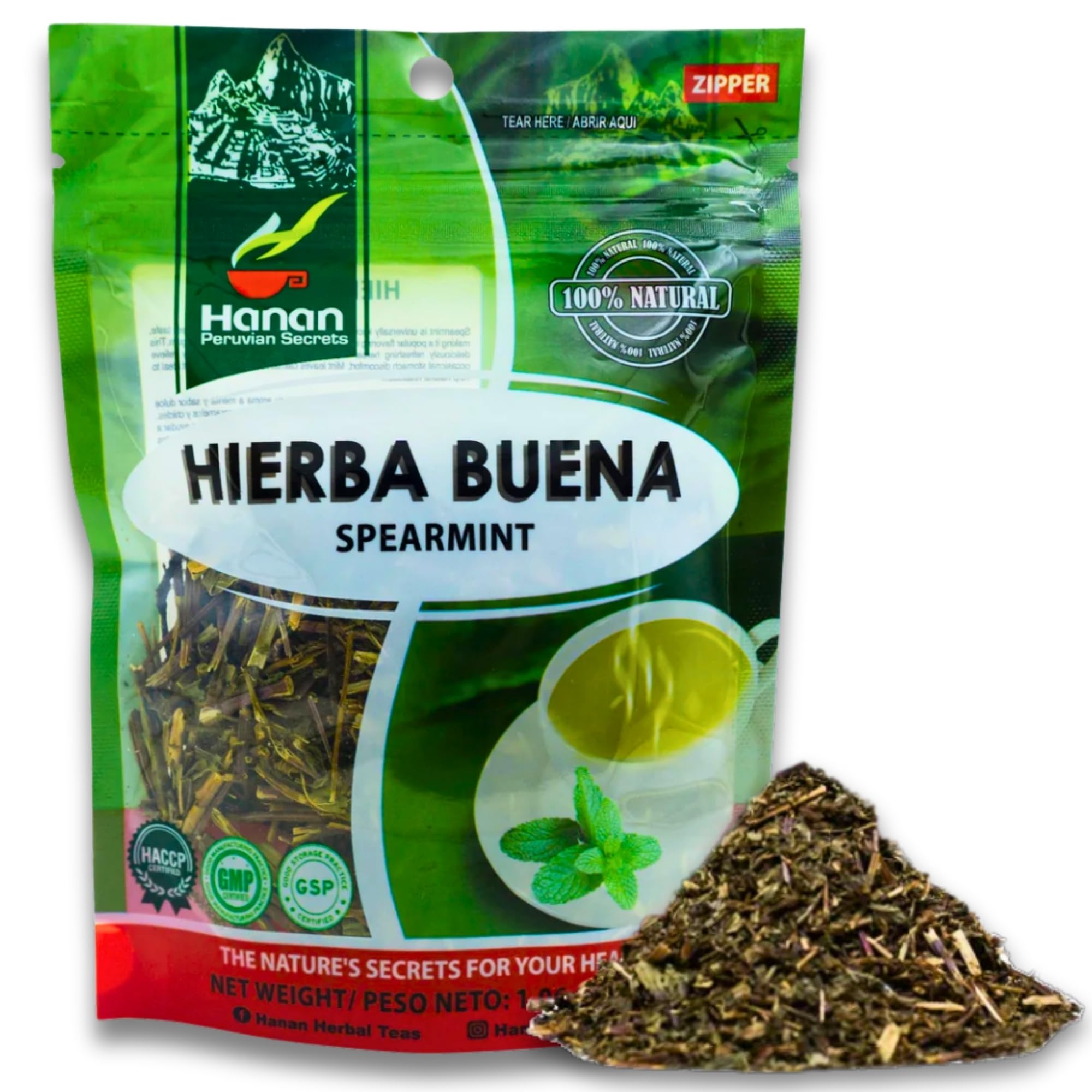 Hanan Spearmint Tea Loose Leaf (Hierba Buena) 1.1 oz (30 g) - Dried Peppermint Leaves (Mentha Spicata) Plant Leaves from Peru