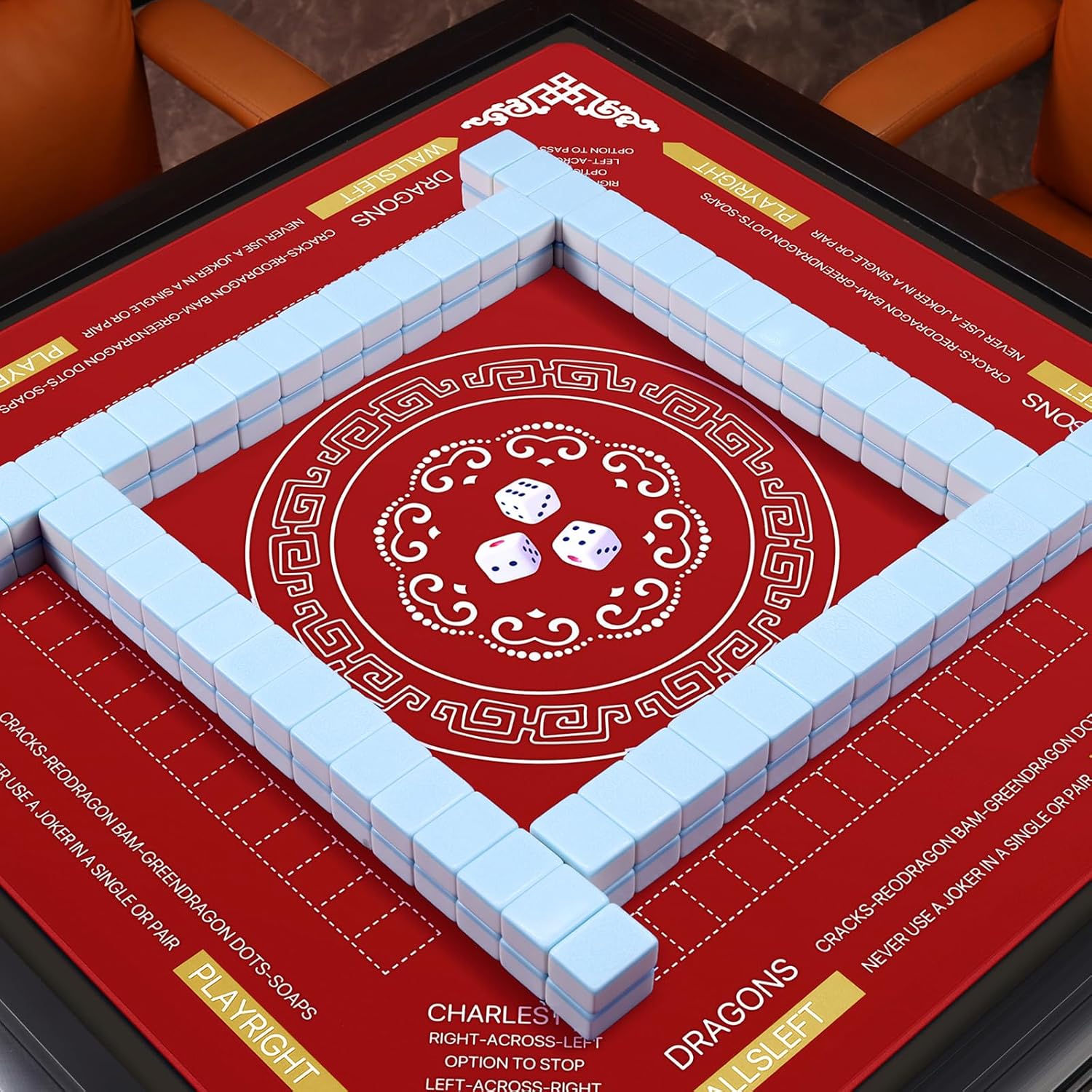 Mahjong Table Cover Mat with Carry Bag, Anti-Slip Noise Reduction Surface, 32.4 x 32.4 Inch, for Poker Cards Dominoes Tile Games (Red)