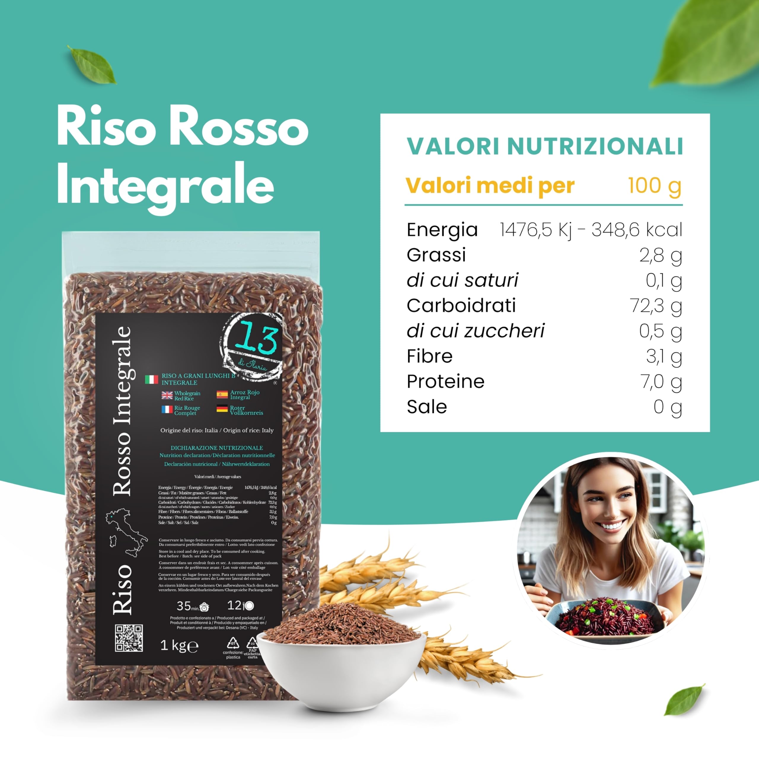 Riso Rosso Integrale Italiano 2 kg – Senza Glutine, Ricco di Fibre e Antiossidanti – Croccante e Aromatico – Coltivato in Piemonte – Ideale per una Dieta Sana e Bilanciata | 13 di Ilaria