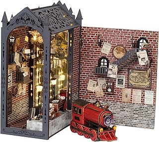 suruim DIY Book Nook Kit Bookend Puzzle Miniature Nook Library Bookshelf Insert Bookends Decoration Books Ornaments Gifts for Adults (Train Station)