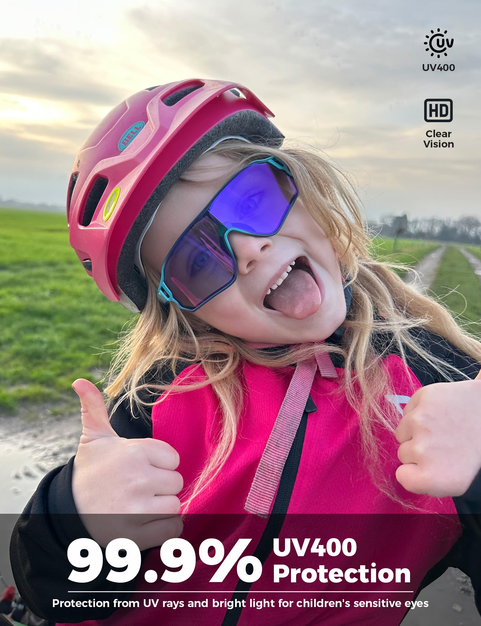 ROCKBROS Samoprzyciemniające Się Okulary Rowerowe Sportowe Młodzieżowe Przeciwsłoneczne Dziecięce Ochrona UV400 4 Kolory z Ramką TR90