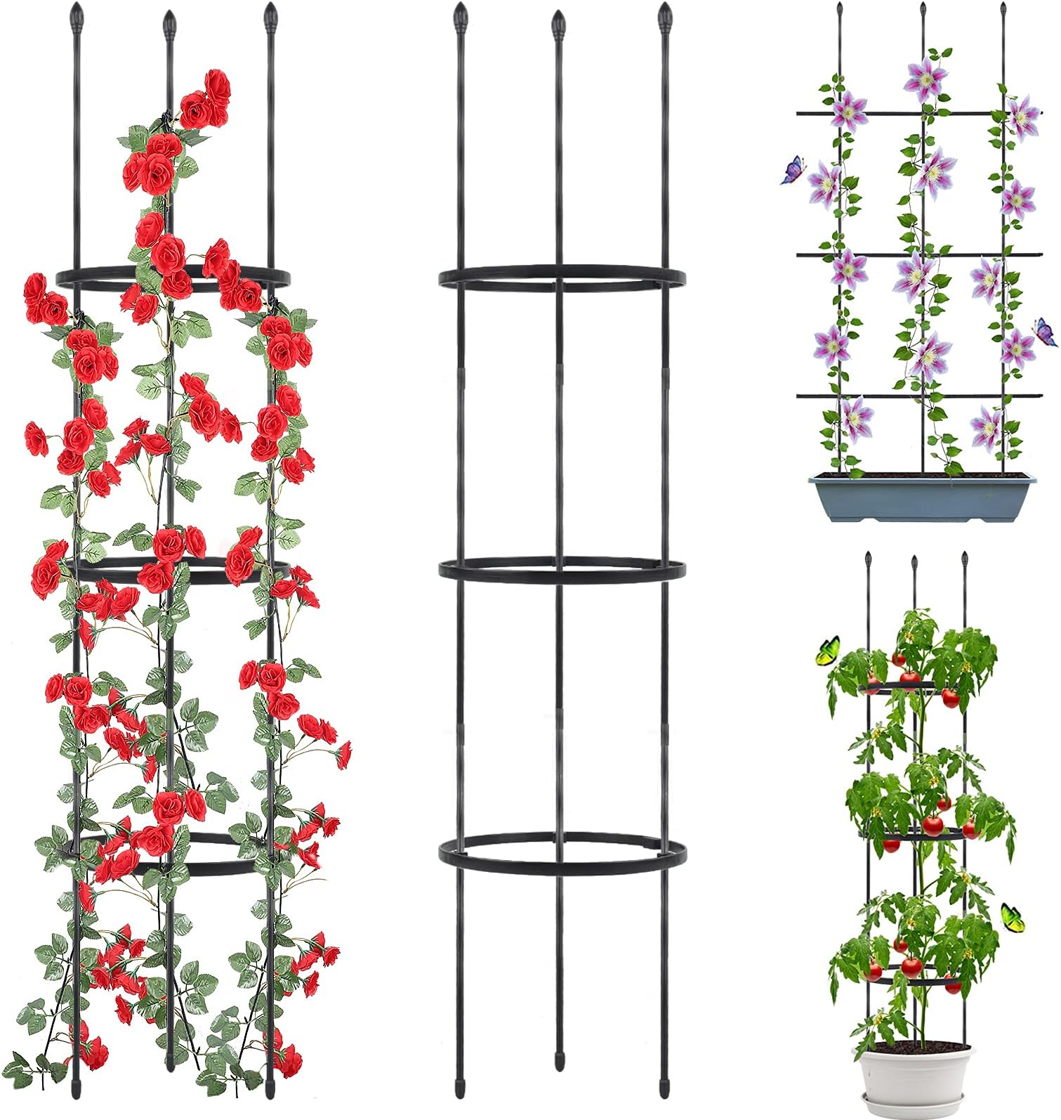Garden Trellis, 2 Pack Shaped Plant Support, 48" Tomato Cages for Garden, Trellis for Potted Plants Climbing Plants Outdoor Vine Pots Flower Vegetable with 18Pcs Plant Stakes, 6 Shape-adjustable Rings