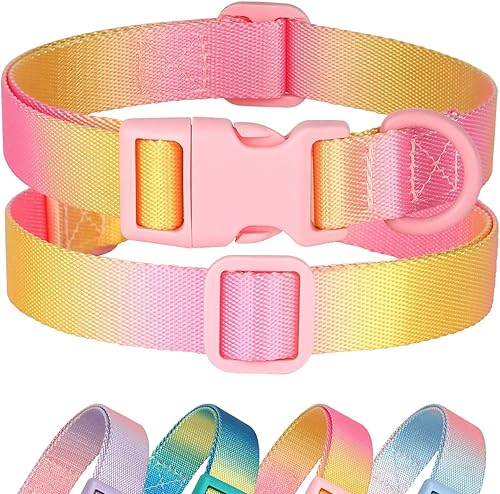 Didog Collares ajustables para perros medianos, collares de nailon suaves y ligeros, color rosa, con hebilla de seguridad de liberación rápida, para