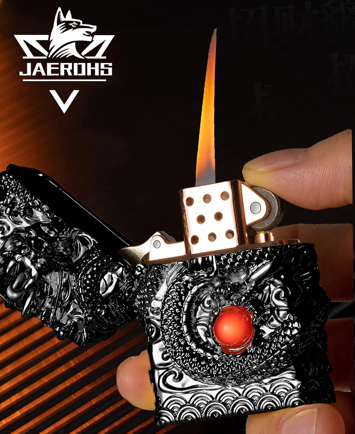 Cool Lighters, Windproof Carving Dragon Antique Lighter, Reusable Kerosene Grinding Wheel Lighter for Collection, Decorative, Gift, Present (Without Fuel) (Black)
