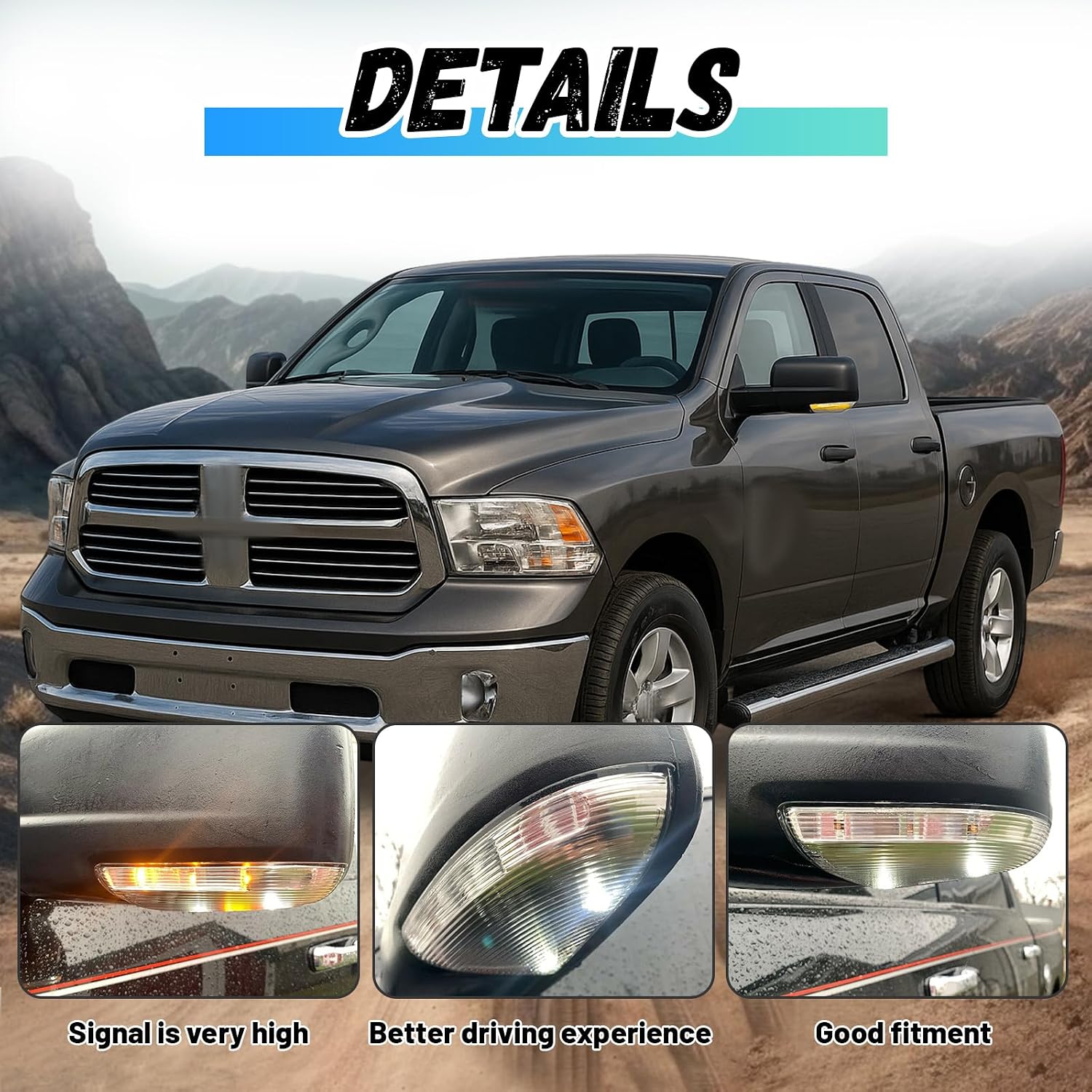 ECOTRIC Pair Front Passenger & Driver Side Mirror Turn Signal Light Housing Compatible with 2009-2018 Dodge Ram 1500 & 2010-2018 2500 RH&LH Replacement for 68064948AA,68064949AA