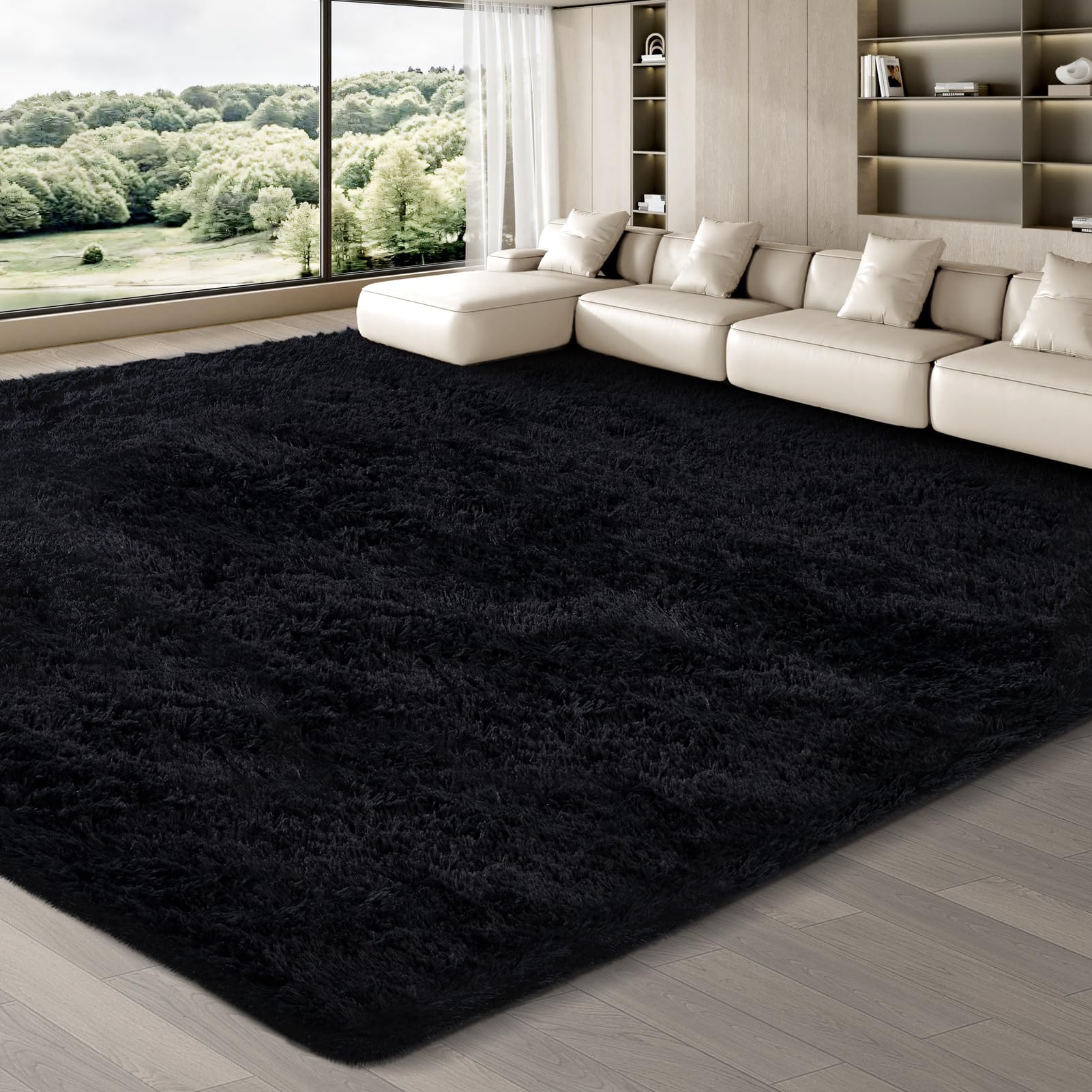 JOJOSEE Hochflor Teppich Wohnzimmer Anti-Rutsch Wohnzimmerteppich, Waschbarer Flauschiger Teppich für Schlafzimmer Kinderzimmer
