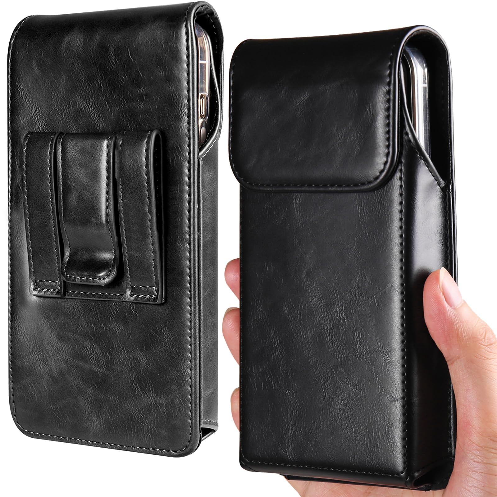 Miimall Vertical Funda de Cuero con Clip para Cinturón Compatible con iPhone 17 Pro MAX, Premium Piel Bolsa para Deportes al Aire Libre, Antiarañazos Antigolpes Funda para iPhone 17 Pro MAX, Negro