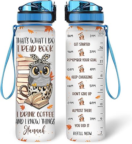 Hyturtle Botella de agua motivacional personalizada para amantes de los libros de 32 onzas, That's What I Do I Read Book Owl botella de agua