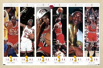 Trends International Michael Jordan - Championships Wall Poster, 34L x 22.4W, Blonde Framed Version