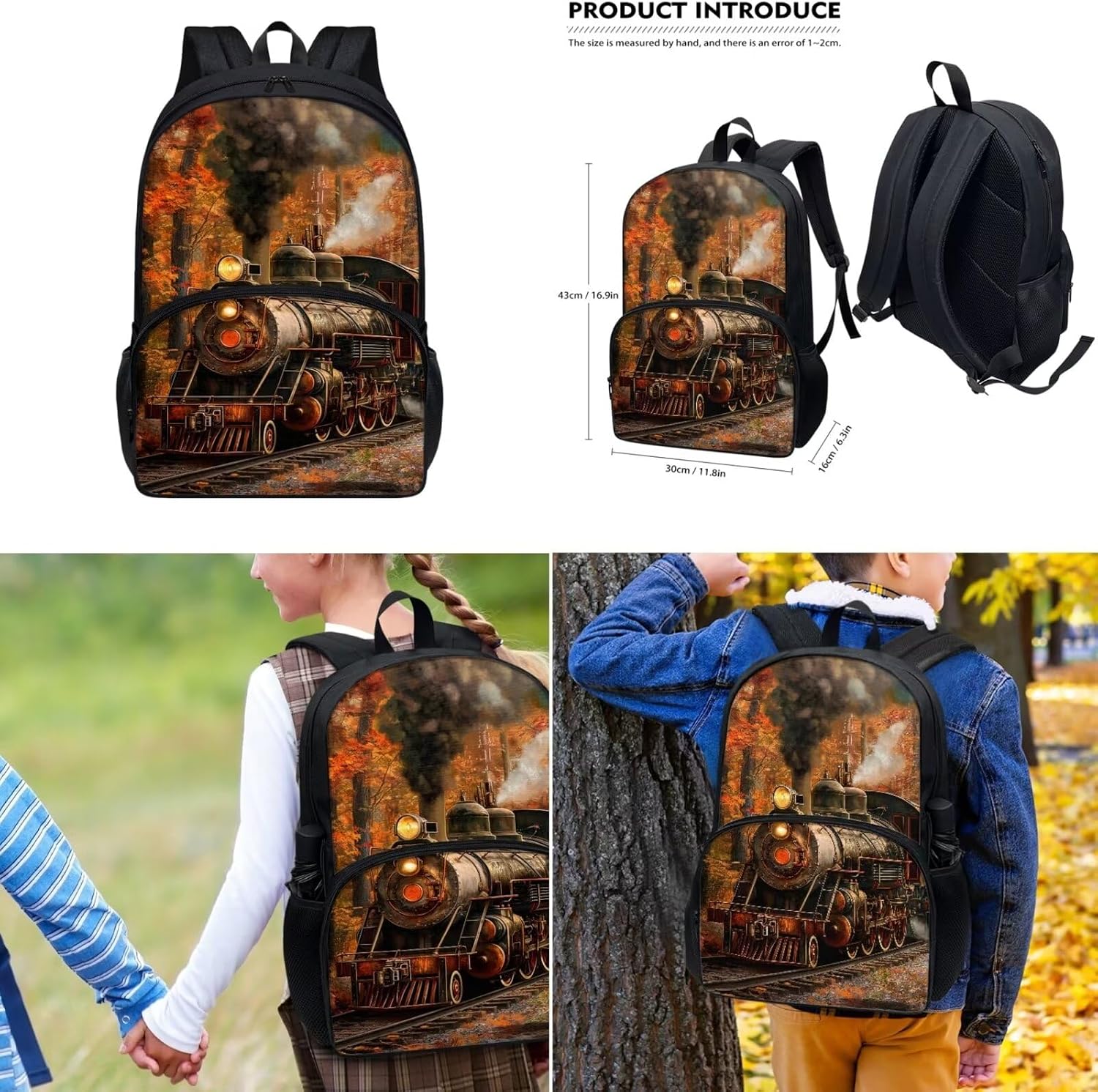 COEQINE Kids Toddler Boys Girls Backpack Cartoon Truck Cool Train Pattern Teens Backpack And Insulation Lunch Box for Box For Elementary Girls 6-8 Age