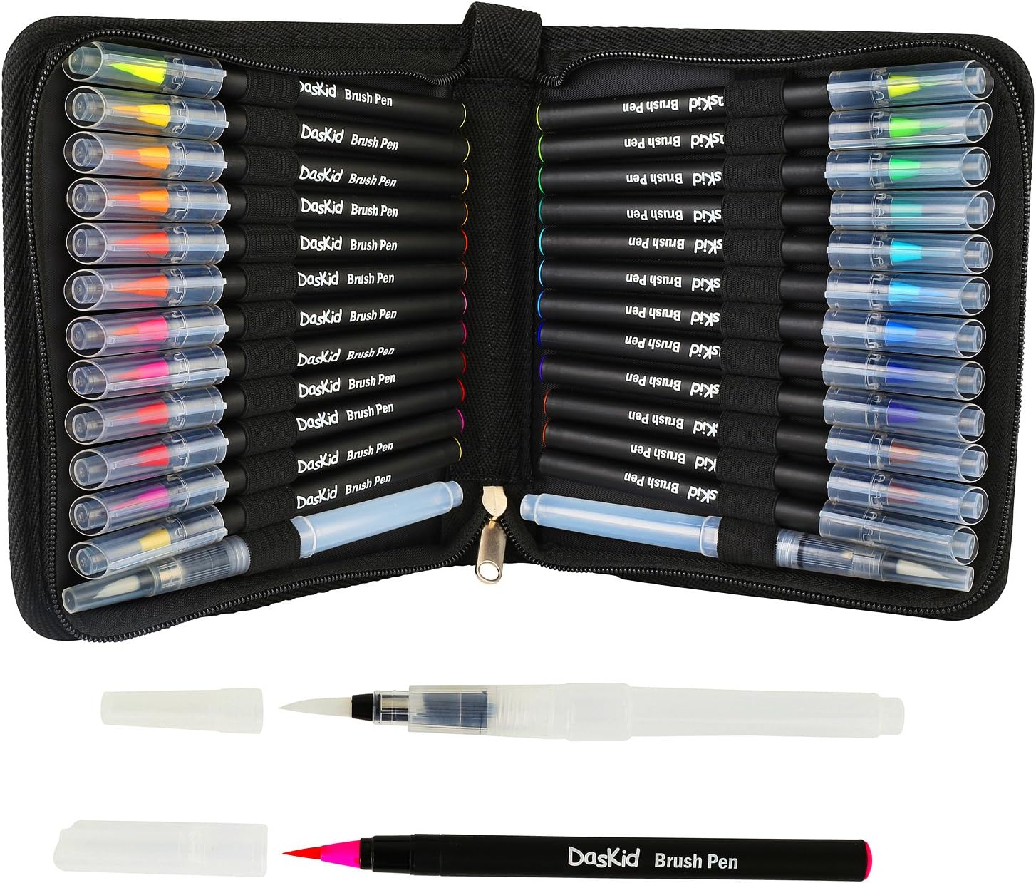 Artist Watercolor Brush Pen & Paint Marker 24 unique colors with Flexible Nylon Brush Tips + 2 Water Brush Pens Professional Watercolor Pens for Painting, Drawing, Coloring & More,