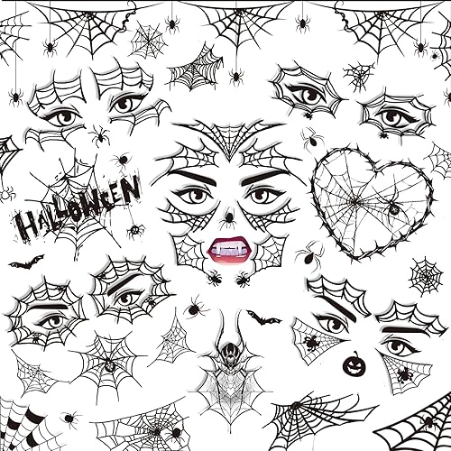 170 tatuajes de cara de araña de Halloween, tatuajes de cara aterradora, calcomanías de tatuajes impermeables no tóxicos, tela de araña, murciélago,