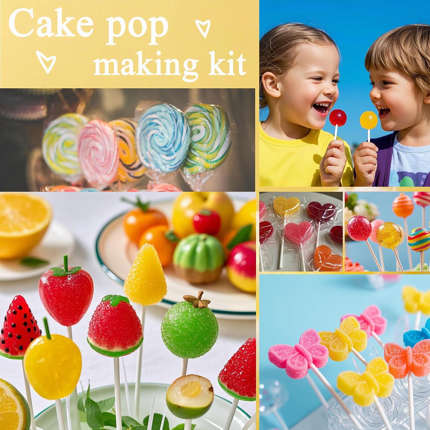 4-inch White Lollipop Sticks and Bags Set, 100Pcs Paper Candy Sticks,100Pcs Clear Bags, 100Pcs Twist Ties for Hard Candy, Chocolate, Cookie, Dessert (Gold)