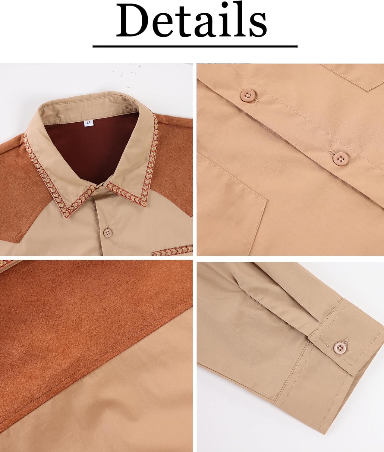 EDITCOZY Men's Western Shirt Cotton Long Sleeve Embroidered Button Down Cowboy Shirts Work Shirts with Pockets - Image 5