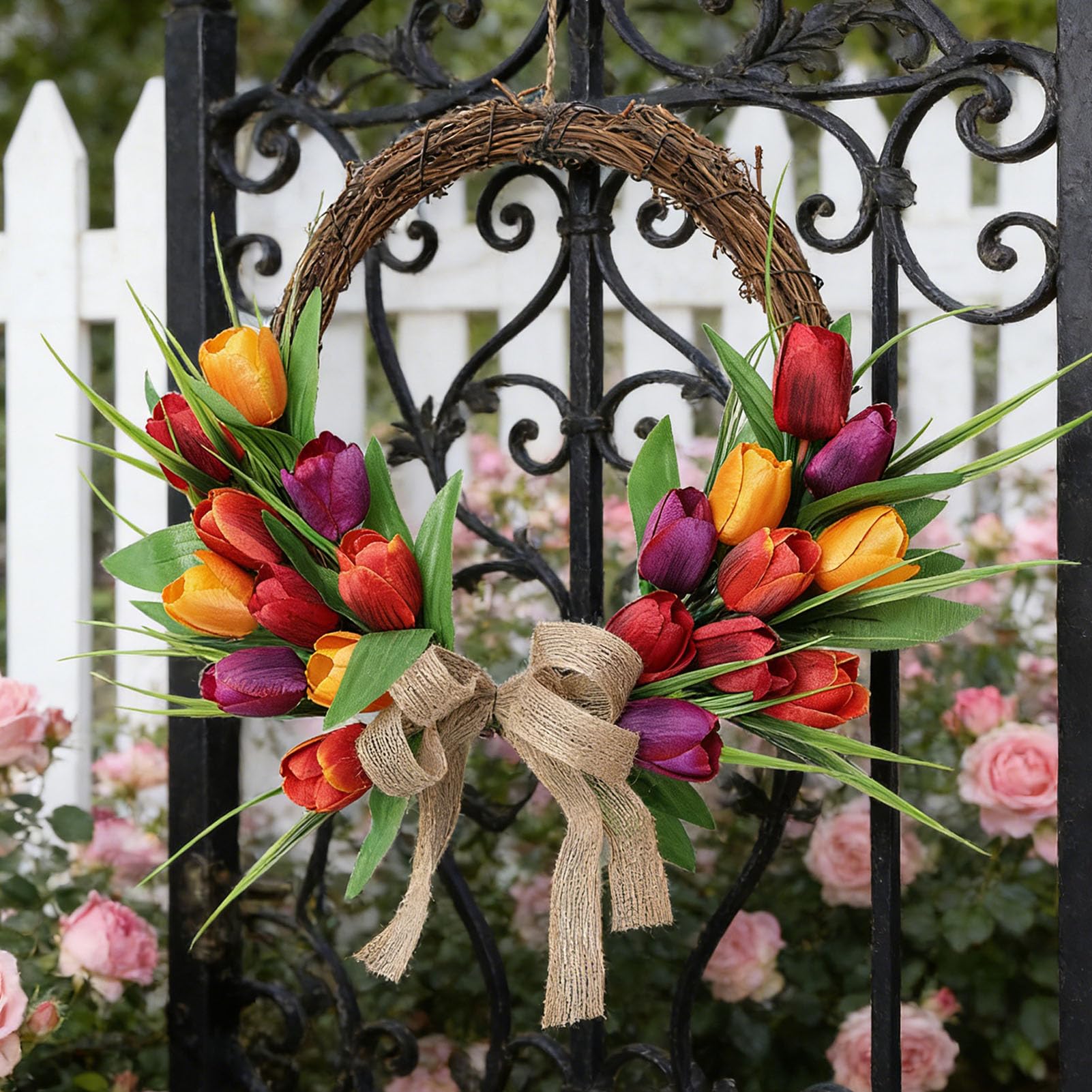 Couronne de fleurs de style européen pour une décoration de la maison chaleureuse 40cm