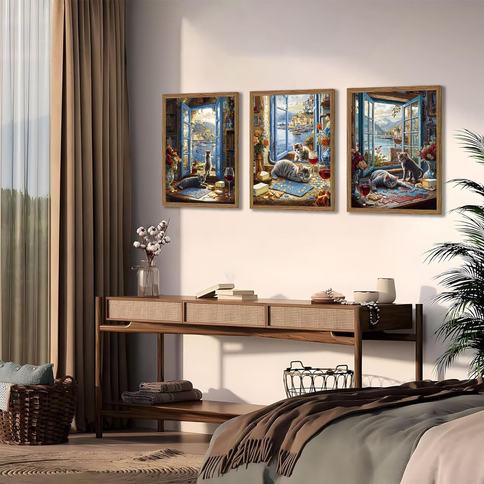 Cnyaunfi 3 Pezzi Gatto Pittura Diamante Fai-Da-Te, 5D Blu Diamond Painting Kit Completo per, Hobby Creativi Adulti, Pittura Diamante Artigianale Per La Decorazione Della Parete Di Casa 70x90cm YF-3069
