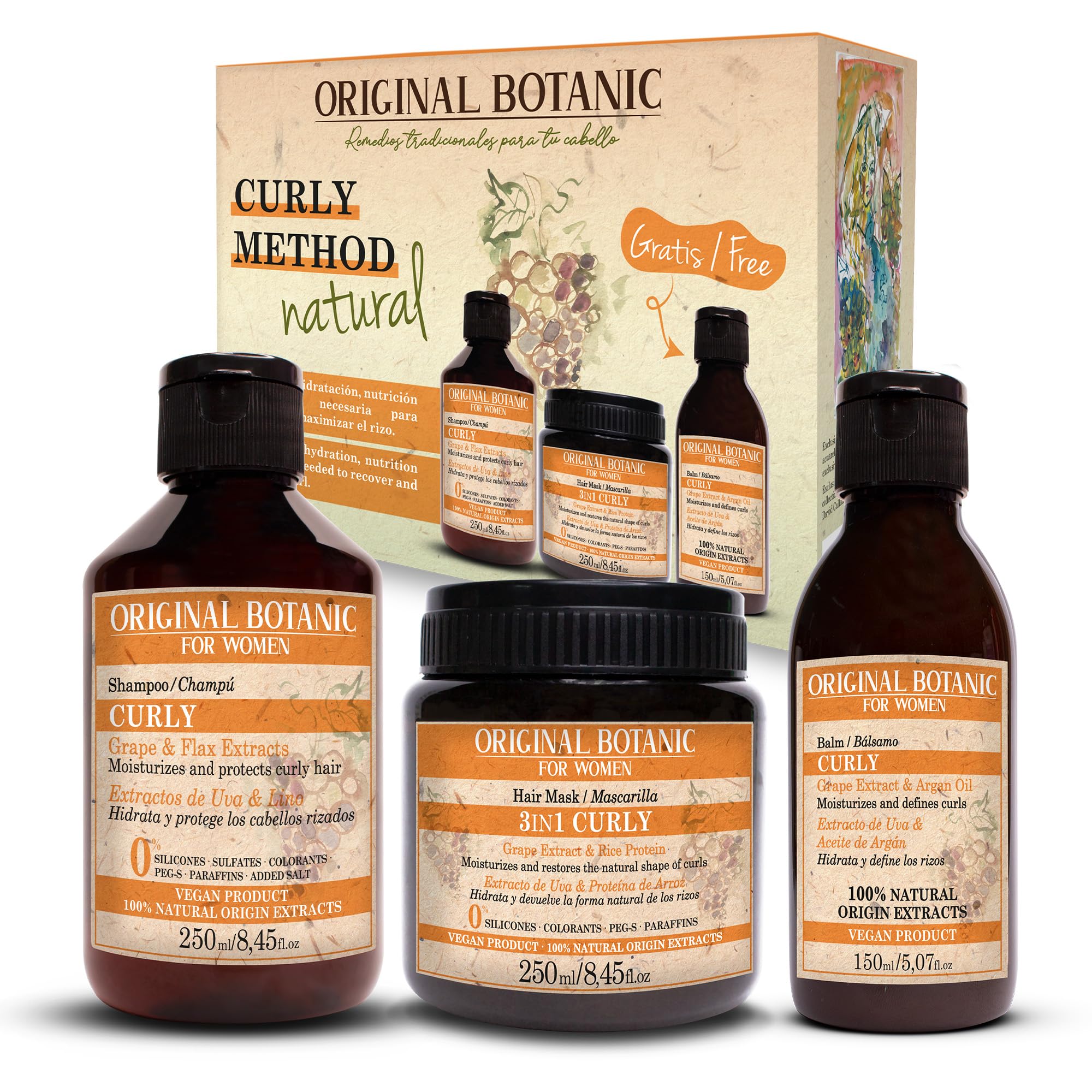 ORIGINAL BOTANIC Metodo Curly Pack Rizos - Curly Hair Products con Champu Pelo Rizado, Mascarilla Pelo Rizado y Bálsamo Activador de Rizos Metodo Curly - Productos Pelo Rizado con Crema Rizos Metodo