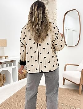 Omoone Women's Cropped Quilted Jacket Floral Printed LightWeight