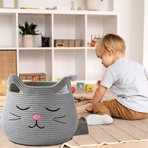 Miniatura 2 de Cestas de almacenamiento de cuerda de algodón, cesta grande para mantas, bonita cesta de león con asas, cesta plegable para la ropa sucia de