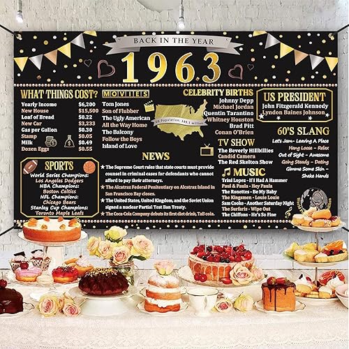 Miniatura 4 de Trgowaul Decoraciones de cumpleaños de 1963 para mujeres y hombres póster de vuelta en 1963 suministros de fiesta de fondo de cumpleaños de 60 años