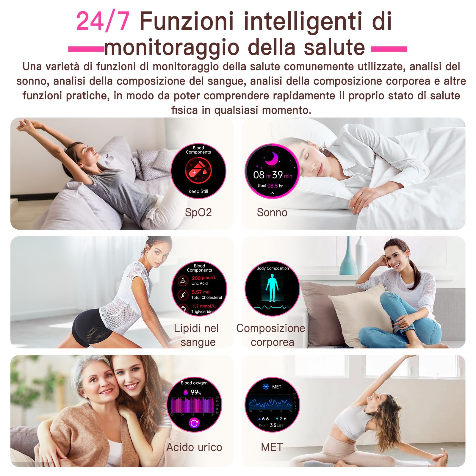 2026 Nuovo Smartwatch Donna Con ECG+HRV/Lipidi/BMI/Acido Urico,1,43" AMOLED Orologio ECG Con 2 Cinturino&Bluetooth, 24H Pressione Sanguigna/Frequenza Cardiaca/Sonno,iOS Android