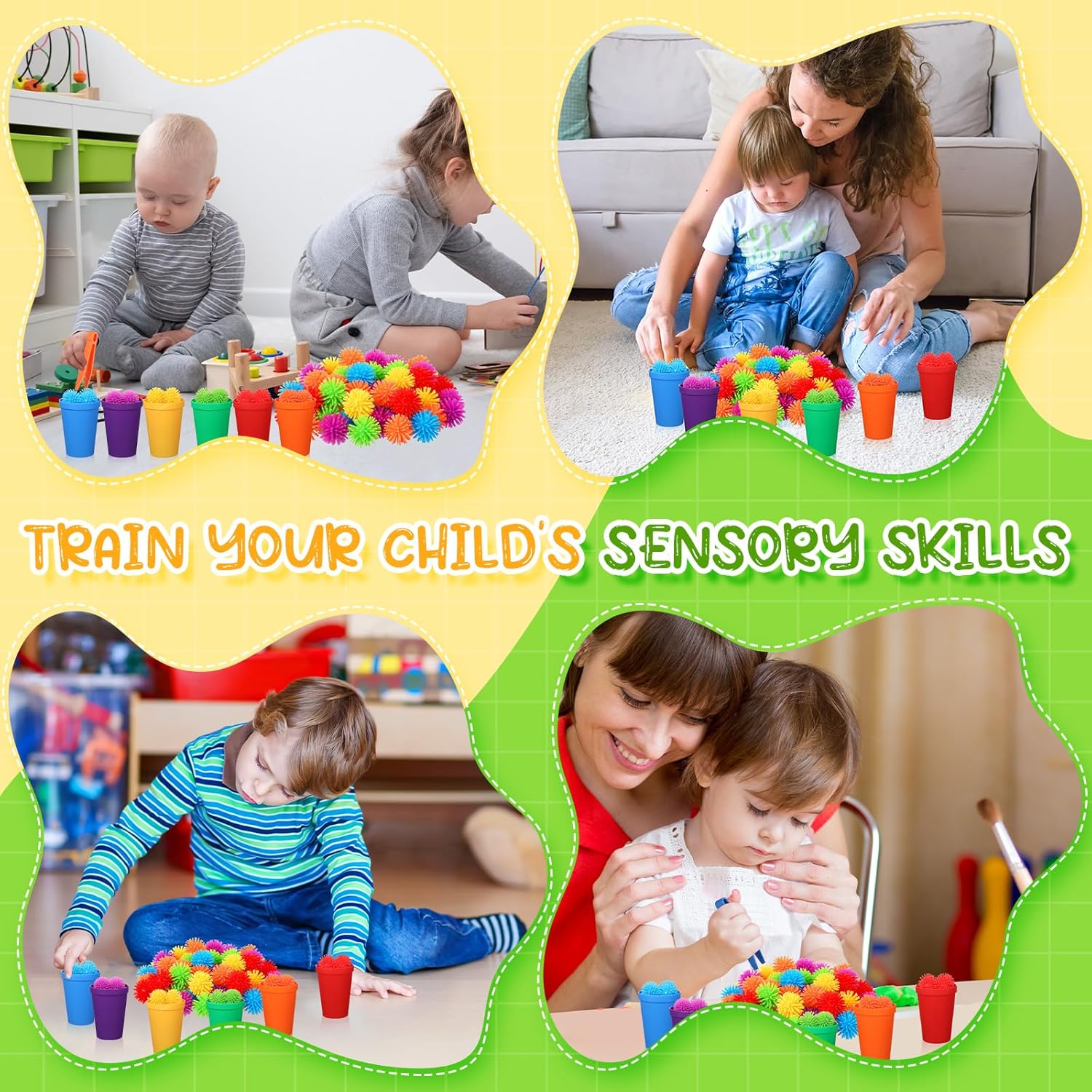 Shappy 84 Pcs Fine Motor Toys Counting Sorting Sensory Bin Filler Toy Set, Include 72 Hedge Ball 4 Tweezer 2 Scissor Clip 6 Sorting Cup for Preschool Boys Girls Early Education Training Development