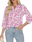 AIMCOO Womens Blouses 3/4 Sleeve Shirts V Neck Business Casual Tops Chiffon Pleated Loose Fit Tops Spring Summer Outfits 2025