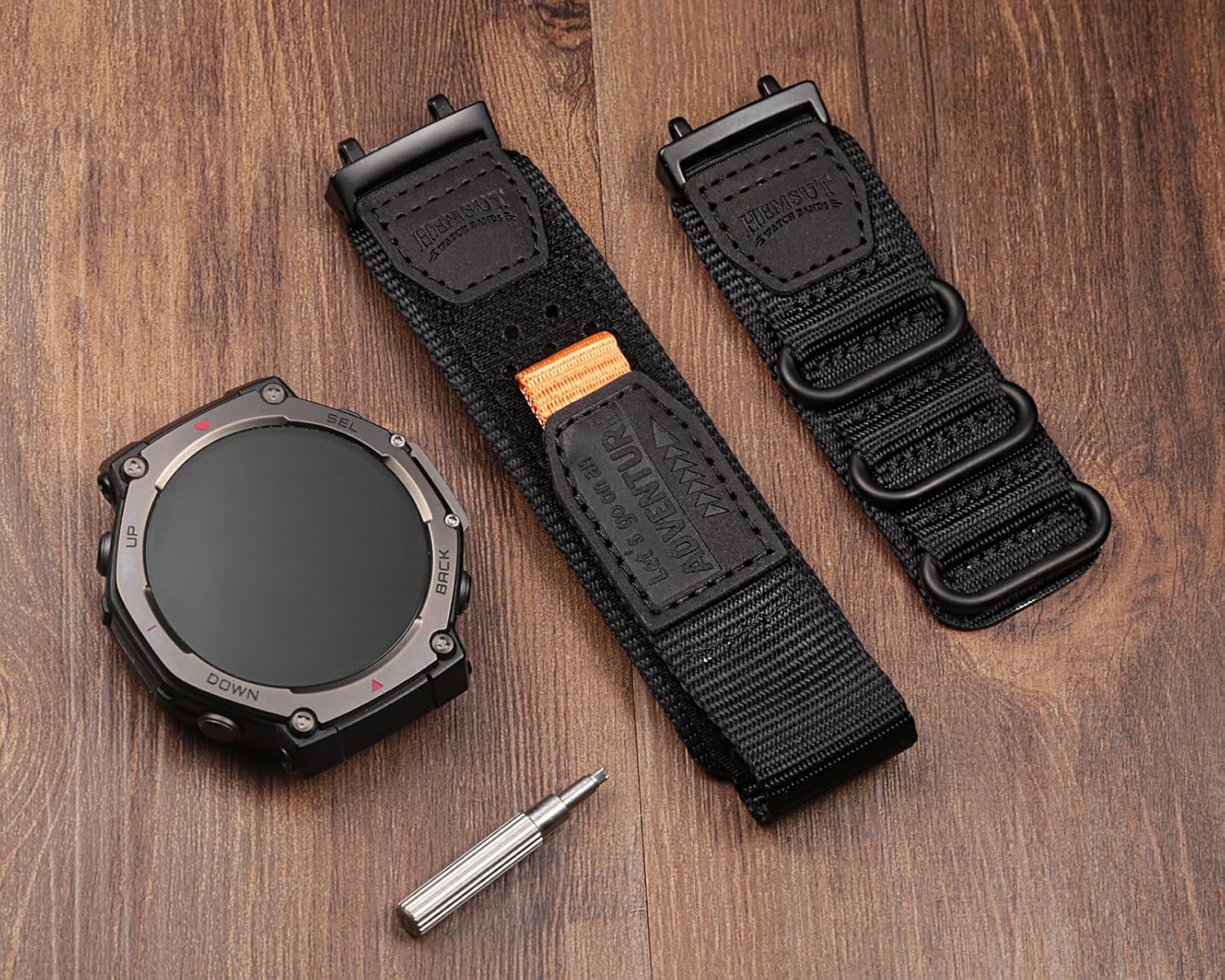 SMITHA Watch Band Compatible with Amazfit Trex 3 / Trex 3 Pro 48mm, Durable Nylon Watch Strap with Leather Patch, 3-Loop Adjustable Sport Band in 5 Colors