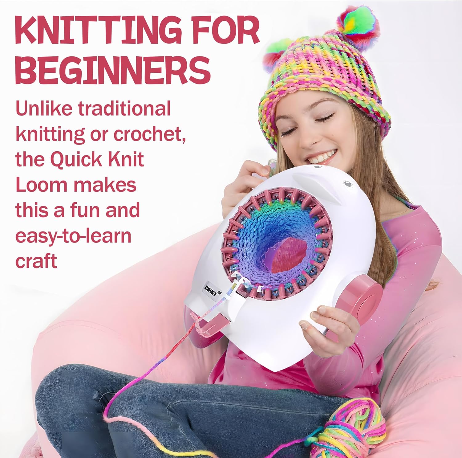 ROHSCE Knitting Machine, 22 Needles Knitting Loom Machine with Row Counter, DIY Knitting Board Rotating Double Knit Loom Machine Kit for Hat, Scarves, Gloves, Socks