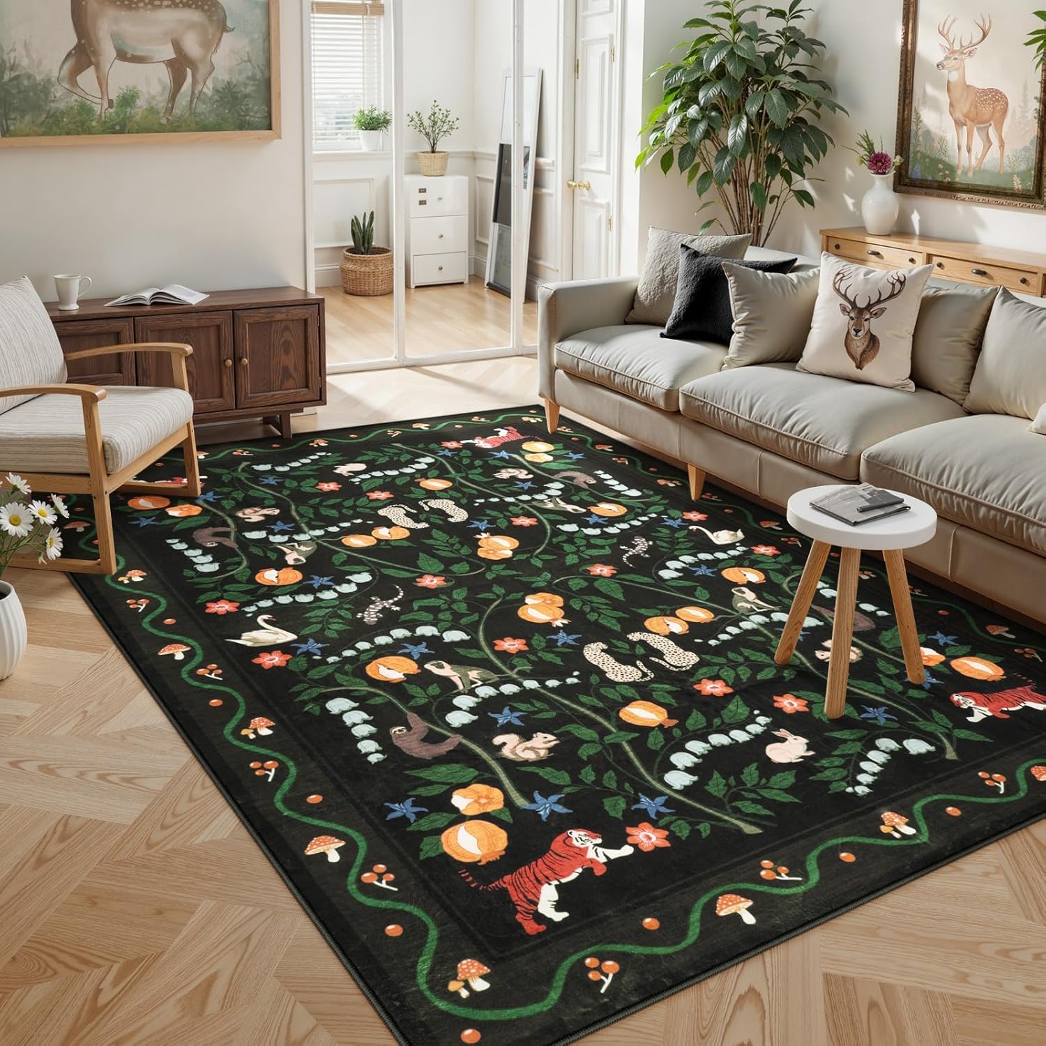 OJIA Animal Print Area Rugs 8x10, Non Slip Black Washable Rugs for Living Room 8x10 Rug, Soft Modern Bedroom Rug Under Bed Ultra-Thin Large Carpet for Nursery Dining Room Office Playroom