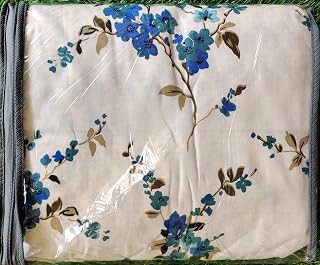 Jaipuri Dohar 100% Cotton Double Blanket, AC Dohar Quilt Indian Duvet, Reversible AC Blanket Comforter Bedspread Blanket Throw, 228 x 274 cm (Blue Floral)