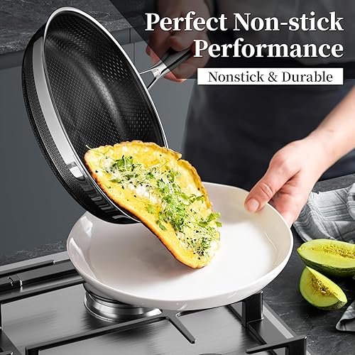 Miniatura 3 de Innerwell Sartenes antiadherentes de 8 pulgadas, híbridos de acero inoxidable, de tres capas, sartén de cerámica de titanio, antiadherente, libre de