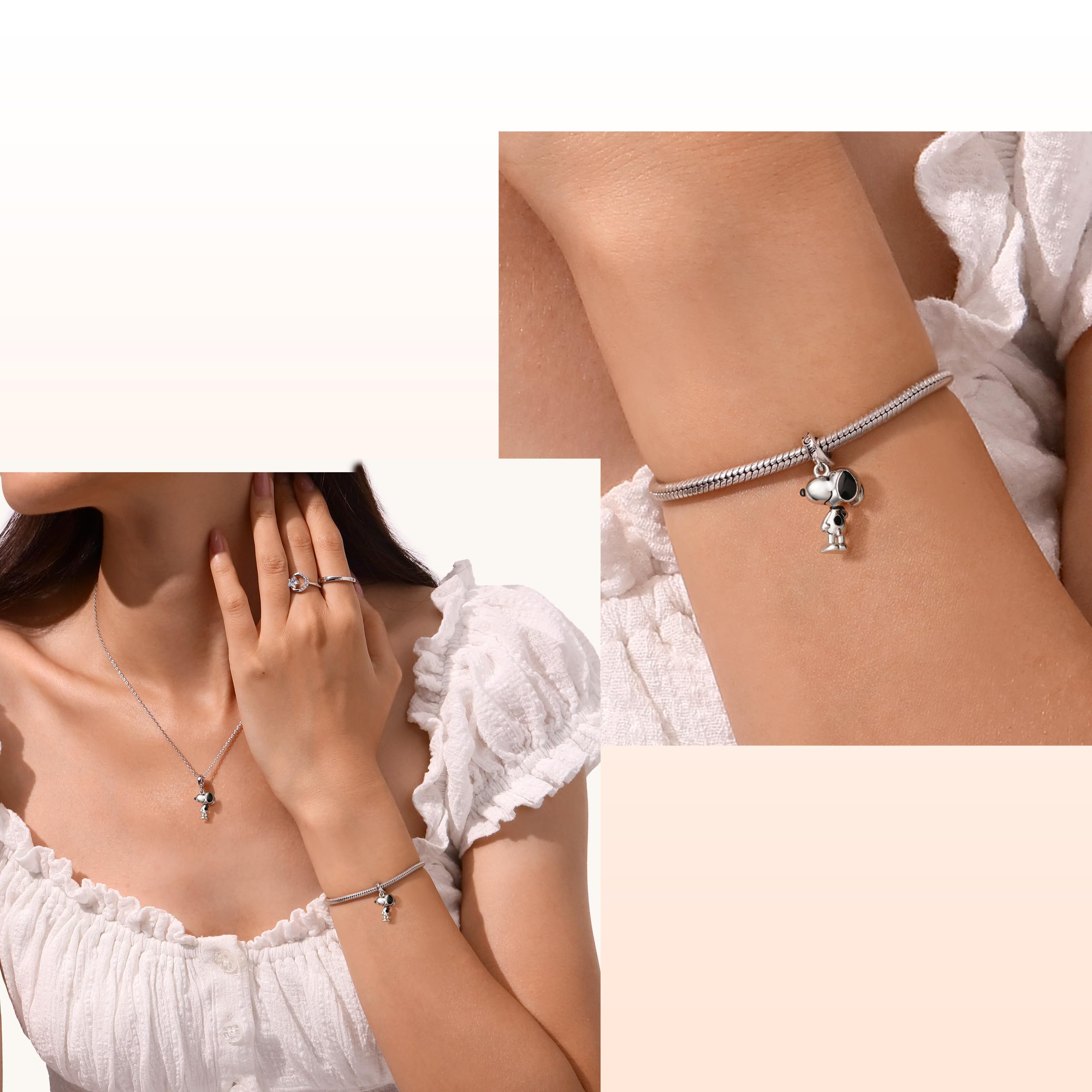 GNOCE Charm Anhänger Peanuts Stehender Snoopy Anhänger 925 Sterlingsilber Beads Charms für Frauen und Mädchen Schmuckgeschenk für Fans