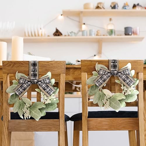 Miniatura 4 de Syhood 4 mini coronas de Navidad con lazos de 9 pulgadas, anillos de vela de Navidad, coronas de imitación para gabinete de cocina, corona pequeña