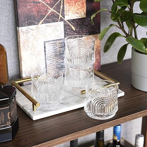 Miniatura 6 de Viski Beau - Juego de 4 vasos bajos sin tallo, vasos de cristal vintage para whisky, estilo antiguo, escocés y bourbon, diseño de arco de copas de