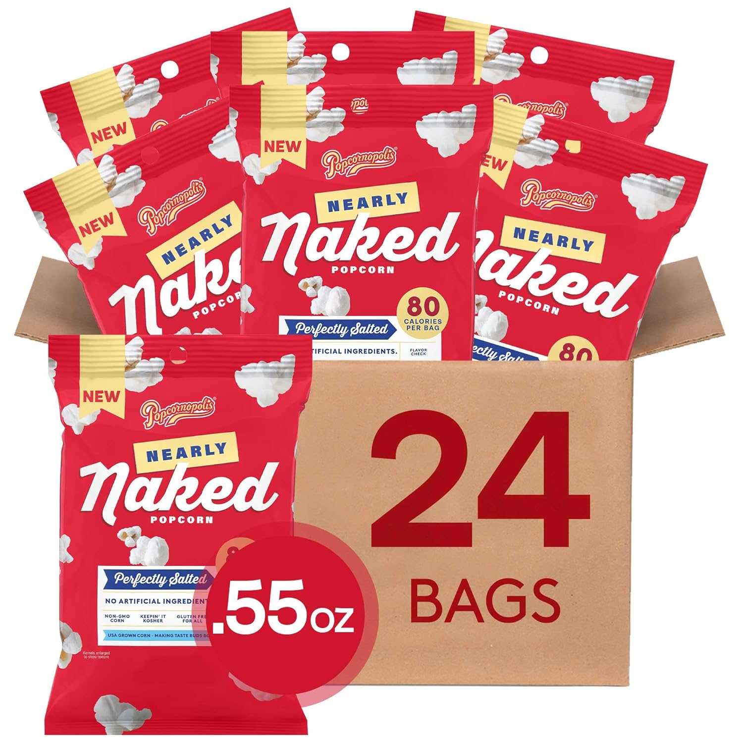 Popcornopolis Perfectly Salted Nearly Naked 24 ct, 0.55 oz Salted 13.2 Ounce (Pack of 1)