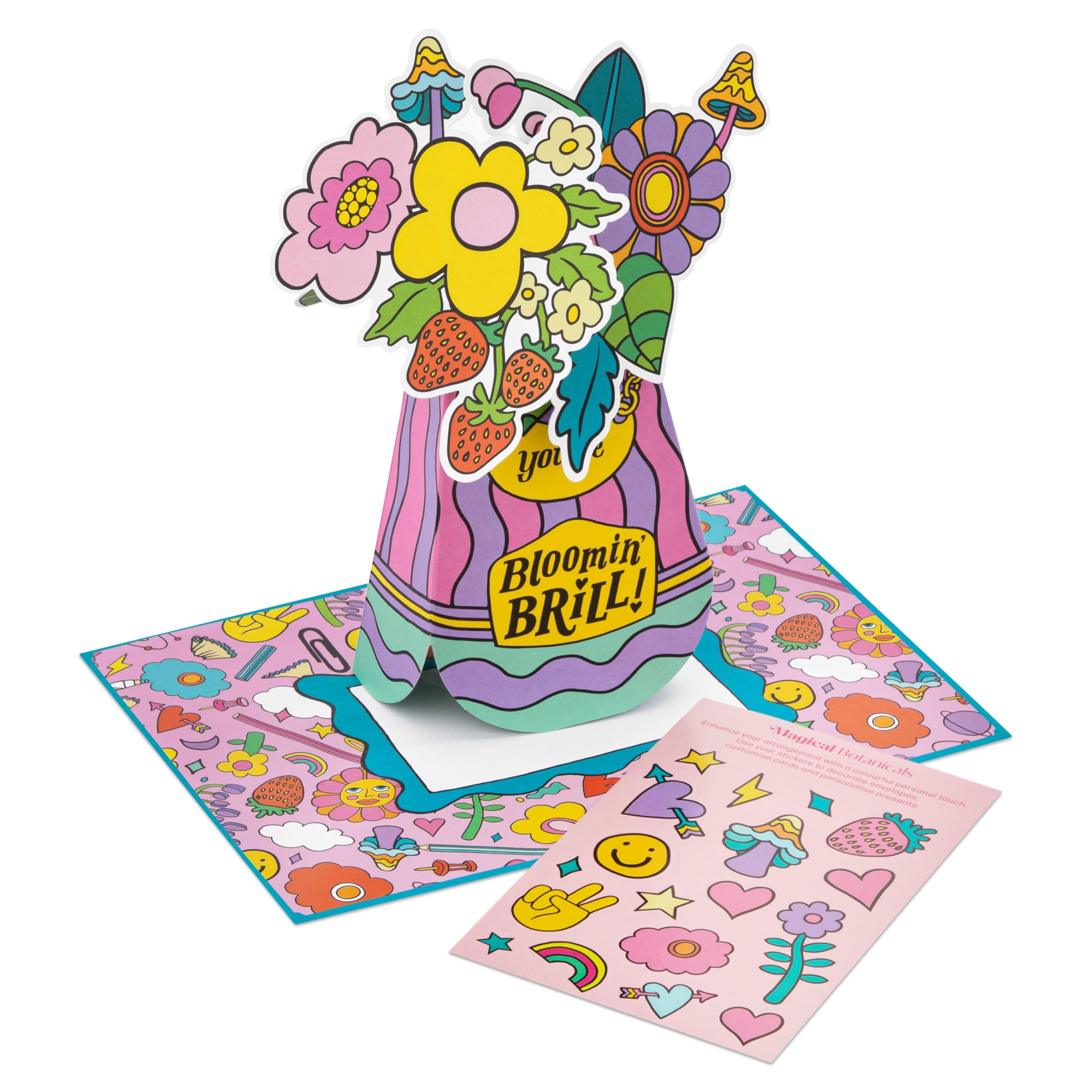Hallmark Pink Magical Botanicals X Liz Harry Card - 'Botanical Wonders' 3D & Pop Up Flowers With Stickers