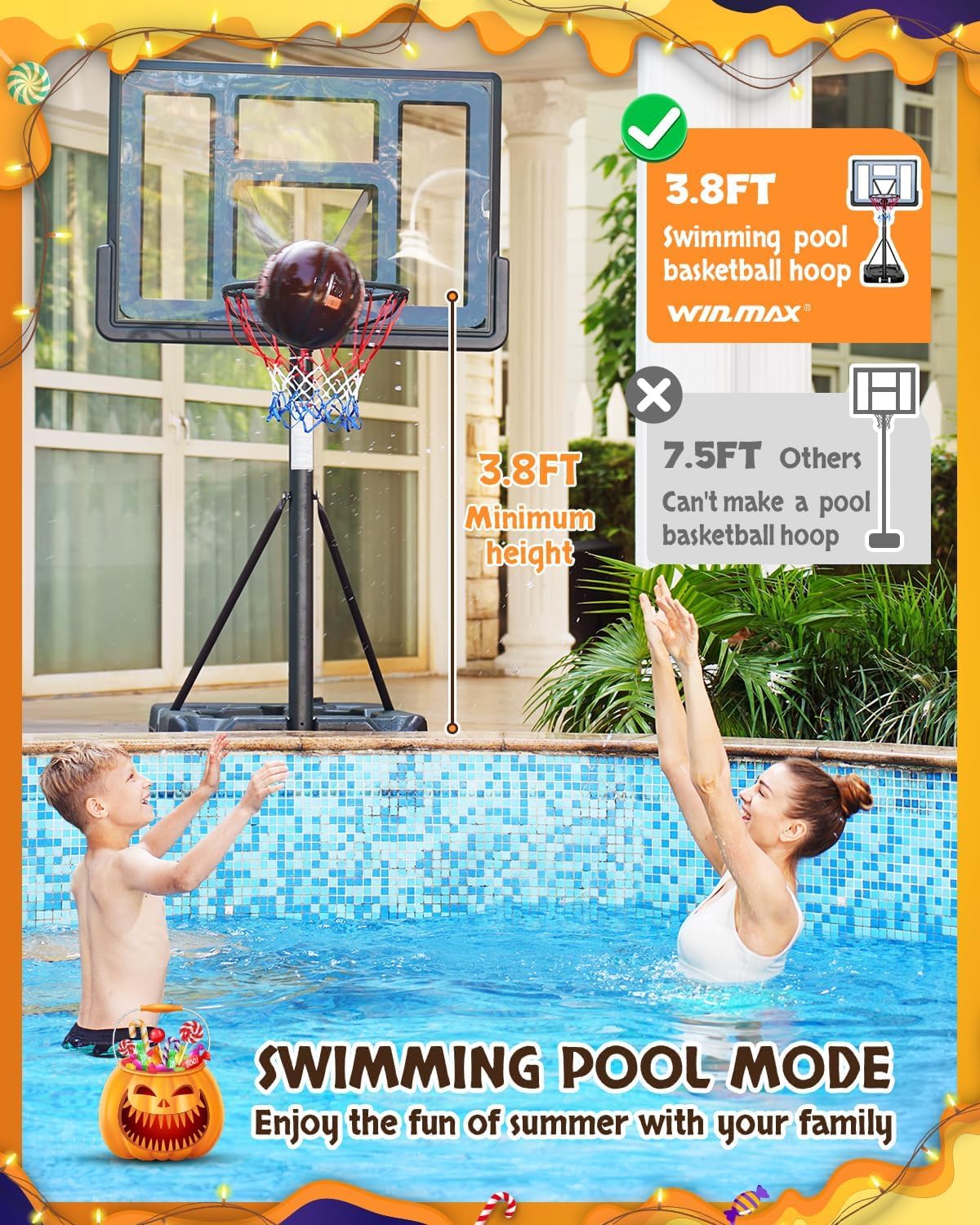 WIN.MAX Basketball Hoop Outdoor 3.3-10ft Adjustable Height, 40inch Backboard with Shatterproof Backboard and Larger Base, Portable Basketball Hoop Goal System Youth/Adults in Backyard/Driveway
