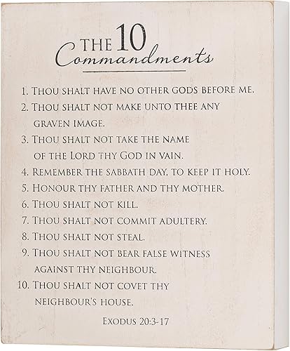 Dicksons - Cartel decorativo de pared de MDF con los 10 Mandamientos, en color gris lavado, tamaño 9.5 x 8 pulgadas.